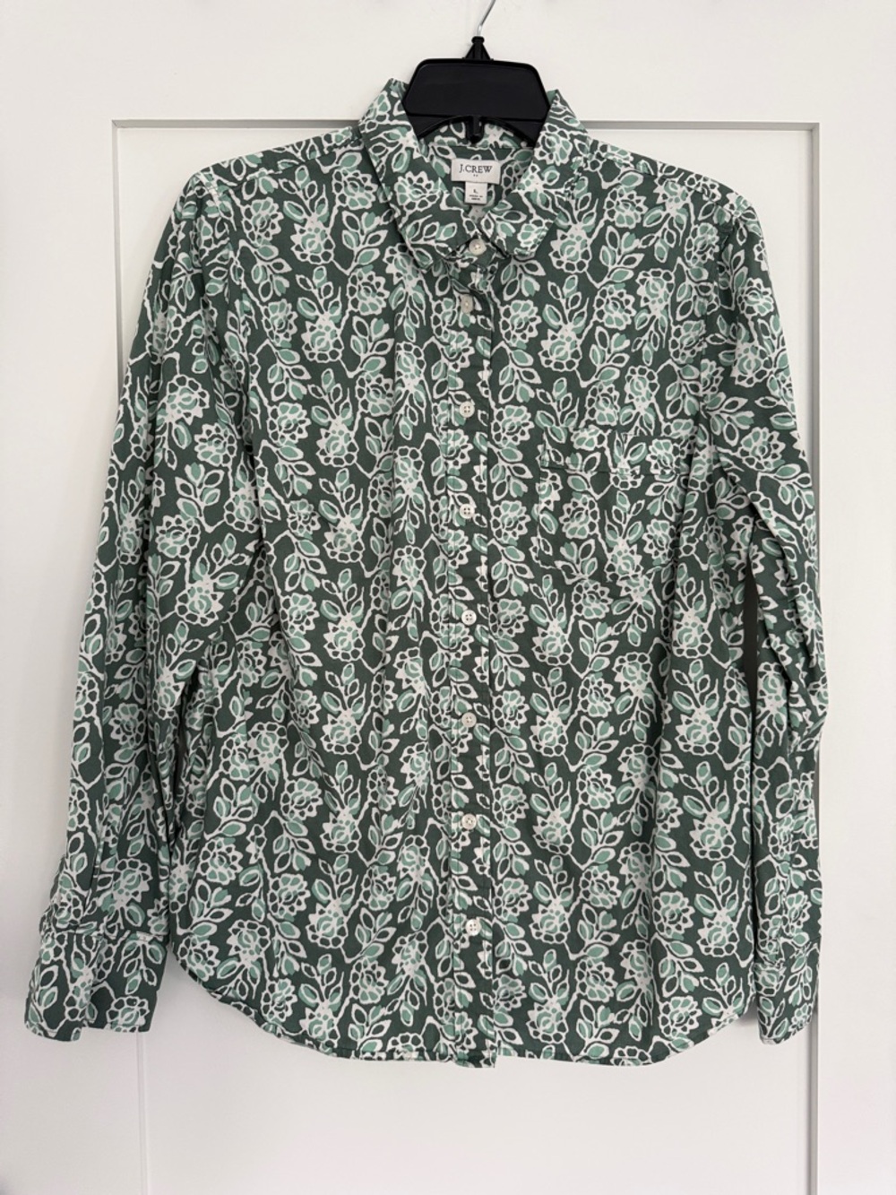 J. Crew Green and White Floral Button-Down Shirt